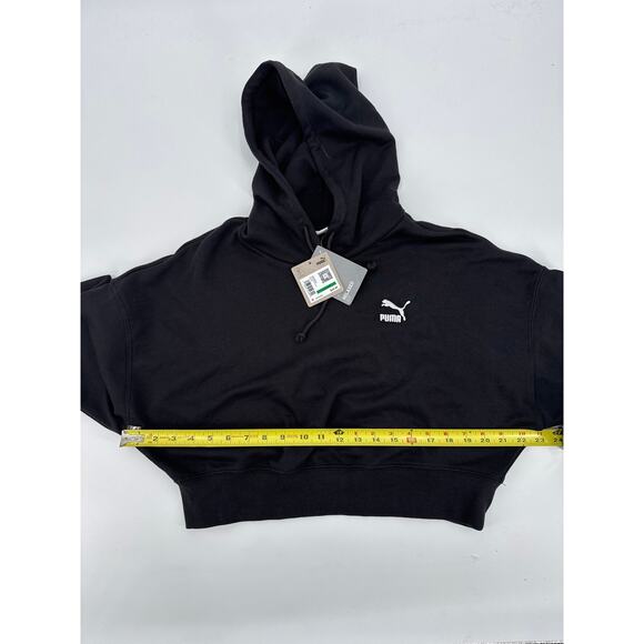 Puma Black Cropped Logo Hoodie French Terry Long Sleeve Sweatshirt Large NWT - Picture 7 of 7